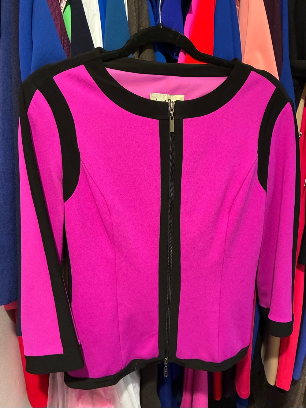 Joseph Ribkoff Hot Pink and Black Zip-Front Blazer